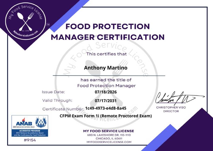 Food Protection Manager Certification